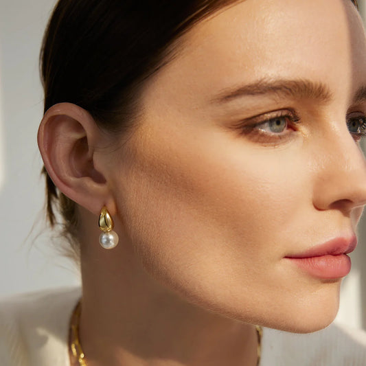 Vogue Gold Pearl Dome Hoop Earrings