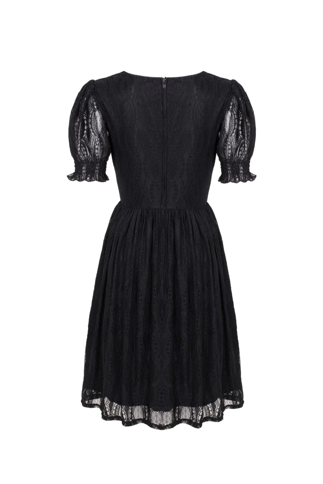 black lace dress back view on white background